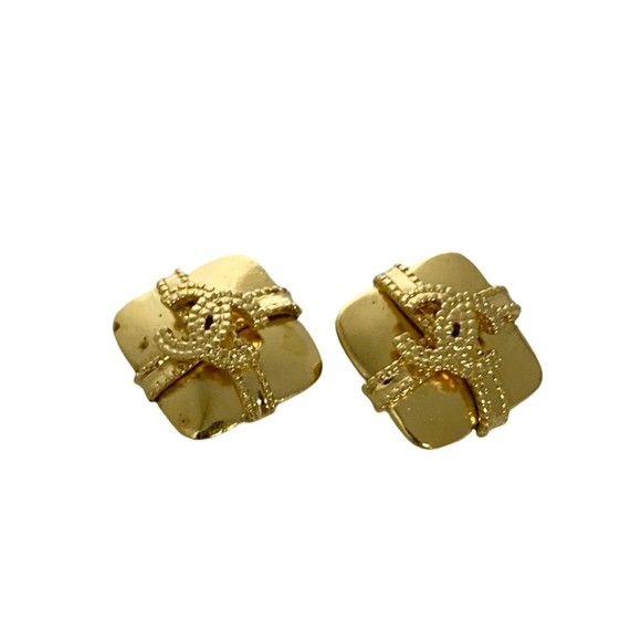 CHANEL Vintage Gold Logo Earrings - Picture 1 of 5